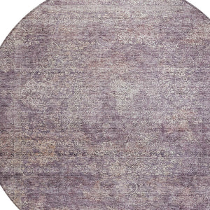 Homeroots 3' Beautiful Linen And Gray Floral Washable Area Rug For Indoor And Outdoor Spaces, Durable Design 8' Round Polyester 605749