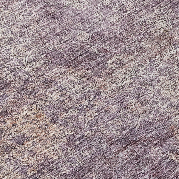 Homeroots 3' Beautiful Linen And Gray Floral Washable Area Rug For Indoor And Outdoor Spaces, Durable Design 8' Round Polyester 605749