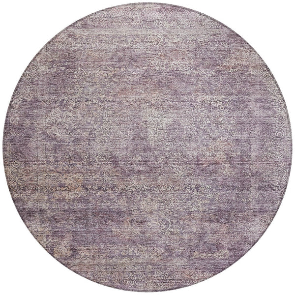 Homeroots 3' Beautiful Linen And Gray Floral Washable Area Rug For Indoor And Outdoor Spaces, Durable Design 8' Round Polyester 605749