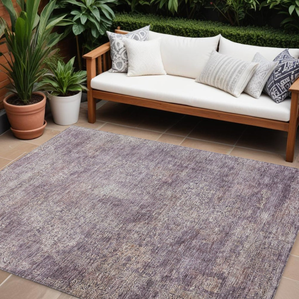 HomeRoots 5' Vibrant Plum and Lavender Floral Area Rug - Durable, Washable Design for Indoor and Outdoor Use 10' X 14' 605752