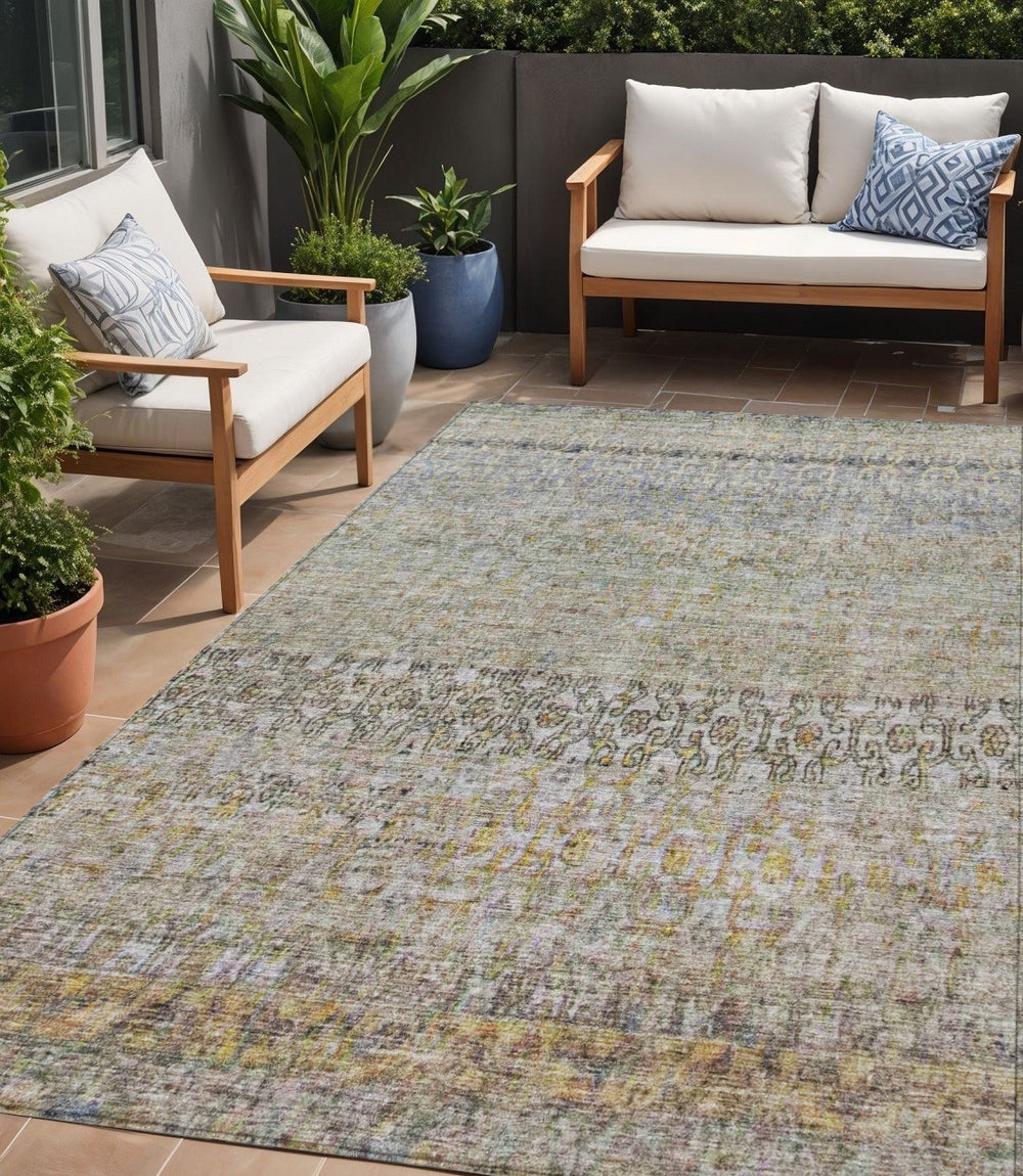 Homeroots 3' Vibrant Floral Washable Indoor Outdoor Area Rug - Durable, Stain Resistant, Perfect For Any Space 5' X 8' Polyester 605754
