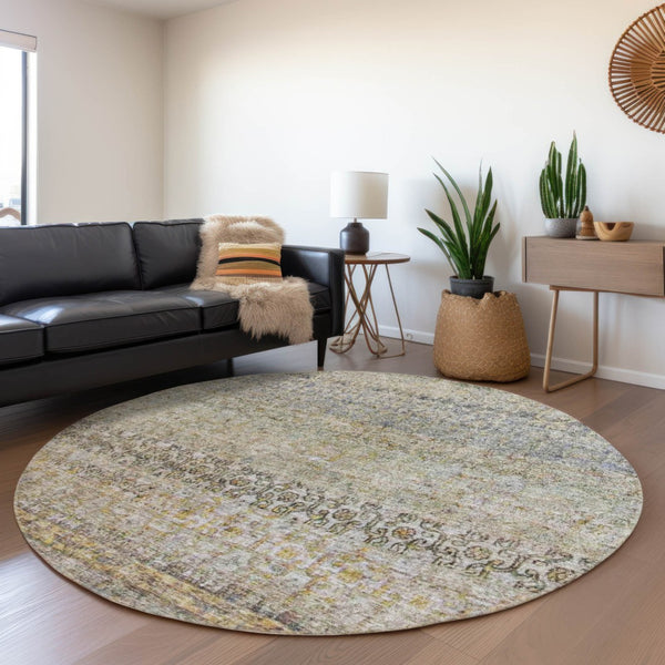 Homeroots 3' Vibrant Floral Washable Indoor Outdoor Area Rug - Durable, Stain Resistant, Perfect For Any Space 8' Round Polyester 605755