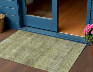 Homeroots 3' Artichoke Green Brown Gray Striped Washable Area Rug For Indoor And Outdoor Spaces, Durable Design 3' X 5' Polyester 605759