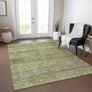 Homeroots 3' Artichoke Green Brown Gray Striped Washable Area Rug For Indoor And Outdoor Spaces, Durable Design 3' X 5' Polyester 605759