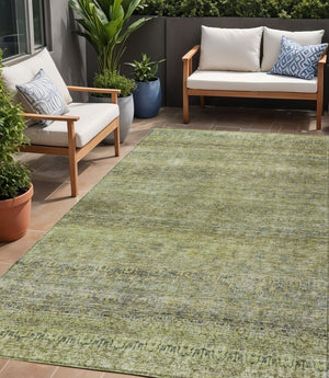 Homeroots 3' Artichoke Green Brown Gray Striped Washable Area Rug For Indoor And Outdoor Spaces, Durable Design 5' X 8' Polyester 605760