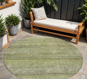 Homeroots 3' Artichoke Green Brown Gray Striped Washable Area Rug For Indoor And Outdoor Spaces, Durable Design 8' Round Polyester 605761