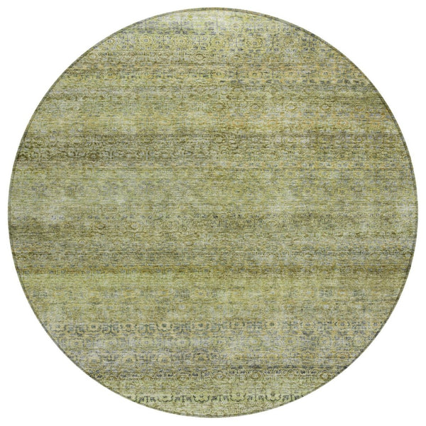 HomeRoots 5' Striped Artichoke Green, Brown & Gray Indoor-Outdoor Area Rug for Versatile All-Weather Use 8' Round 605761