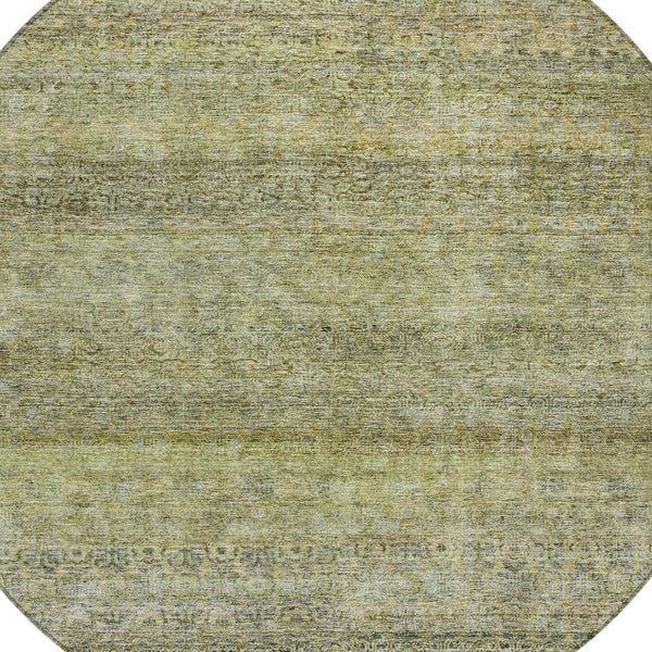 Homeroots 3' Artichoke Green Brown Gray Striped Washable Area Rug For Indoor And Outdoor Spaces, Durable Design 8' Round Polyester 605761