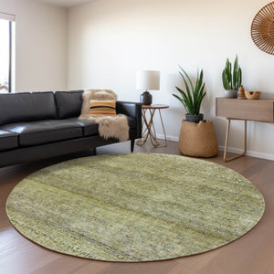 Homeroots 3' Artichoke Green Brown Gray Striped Washable Area Rug For Indoor And Outdoor Spaces, Durable Design 8' Round Polyester 605761