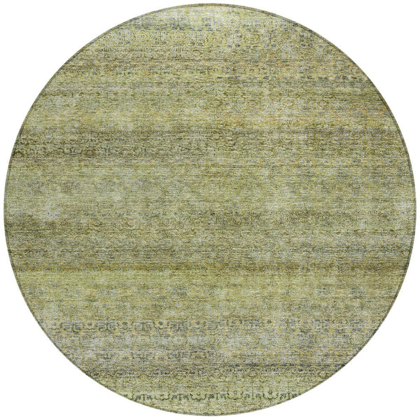 Homeroots 3' Artichoke Green Brown Gray Striped Washable Area Rug For Indoor And Outdoor Spaces, Durable Design 8' Round Polyester 605761