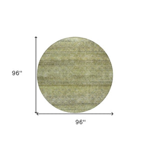 Homeroots 3' Artichoke Green Brown Gray Striped Washable Area Rug For Indoor And Outdoor Spaces, Durable Design 8' Round Polyester 605761