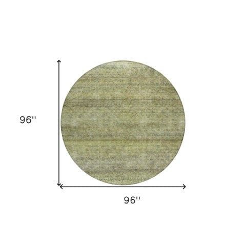 Homeroots 3' Artichoke Green Brown Gray Striped Washable Area Rug For Indoor And Outdoor Spaces, Durable Design 8' Round Polyester 605761