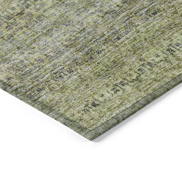 Homeroots 3' Artichoke Green Brown Gray Striped Washable Area Rug For Indoor And Outdoor Spaces, Durable Design 8' X 10' Polyester 605762