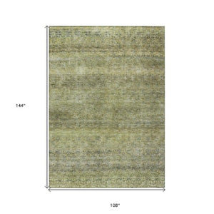 Homeroots 3' Artichoke Green Brown Gray Striped Washable Area Rug For Indoor And Outdoor Spaces, Durable Design 9' X 12' Polyester 605763