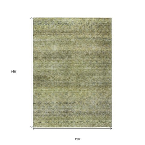 Homeroots 3' Artichoke Green Brown Gray Striped Washable Area Rug For Indoor And Outdoor Spaces, Durable Design 10' X 14' Polyester 605764