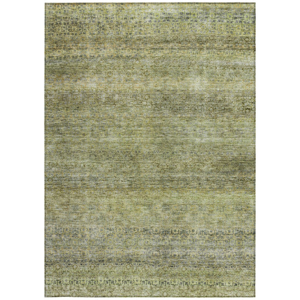 Homeroots 3' Artichoke Green Brown Gray Striped Washable Area Rug For Indoor And Outdoor Spaces, Durable Design 10' X 14' Polyester 605764