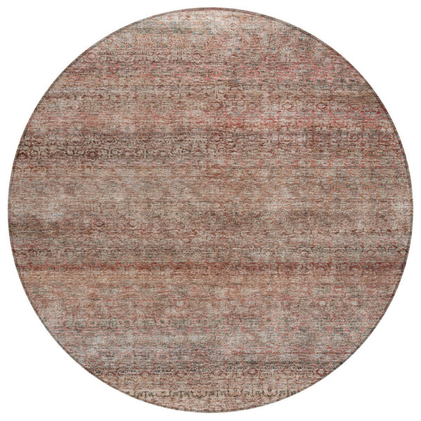 HomeRoots 5' Coral and Black Striped Washable Area Rug - Stylish, Durable, Indoor-Outdoor Versatile Decor Piece 8' Round 605767