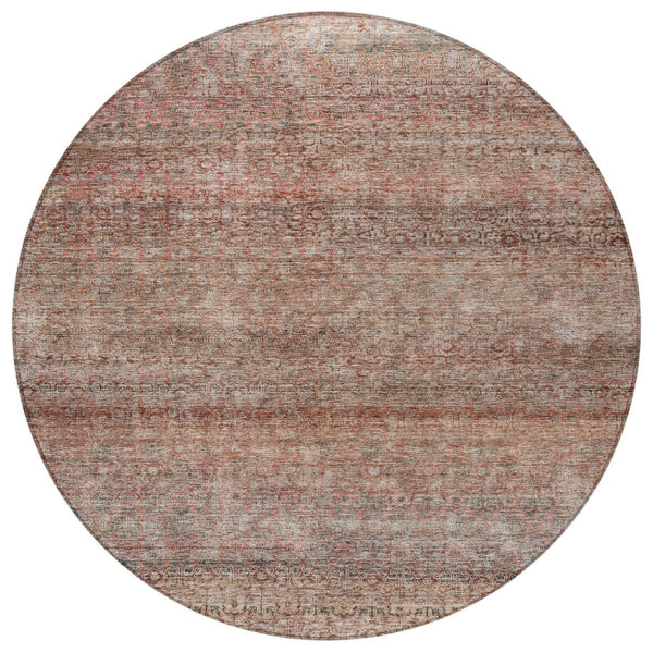 Homeroots 3' Artichoke Green Brown Gray Striped Washable Area Rug For Indoor And Outdoor Spaces, Durable Design 8' Round Polyester 605767