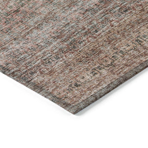 Homeroots 3' Artichoke Green Brown Gray Striped Washable Area Rug For Indoor And Outdoor Spaces, Durable Design 8' X 10' Polyester 605768