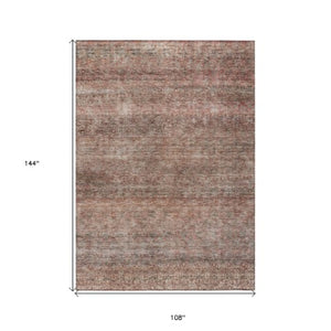 Homeroots 3' Artichoke Green Brown Gray Striped Washable Area Rug For Indoor And Outdoor Spaces, Durable Design 9' X 12' Polyester 605769