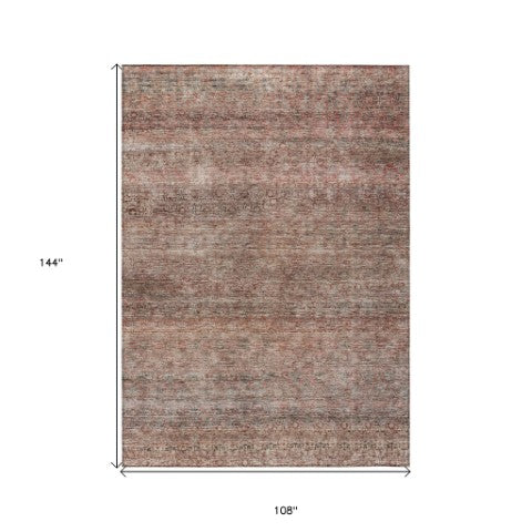 Homeroots 3' Artichoke Green Brown Gray Striped Washable Area Rug For Indoor And Outdoor Spaces, Durable Design 9' X 12' Polyester 605769