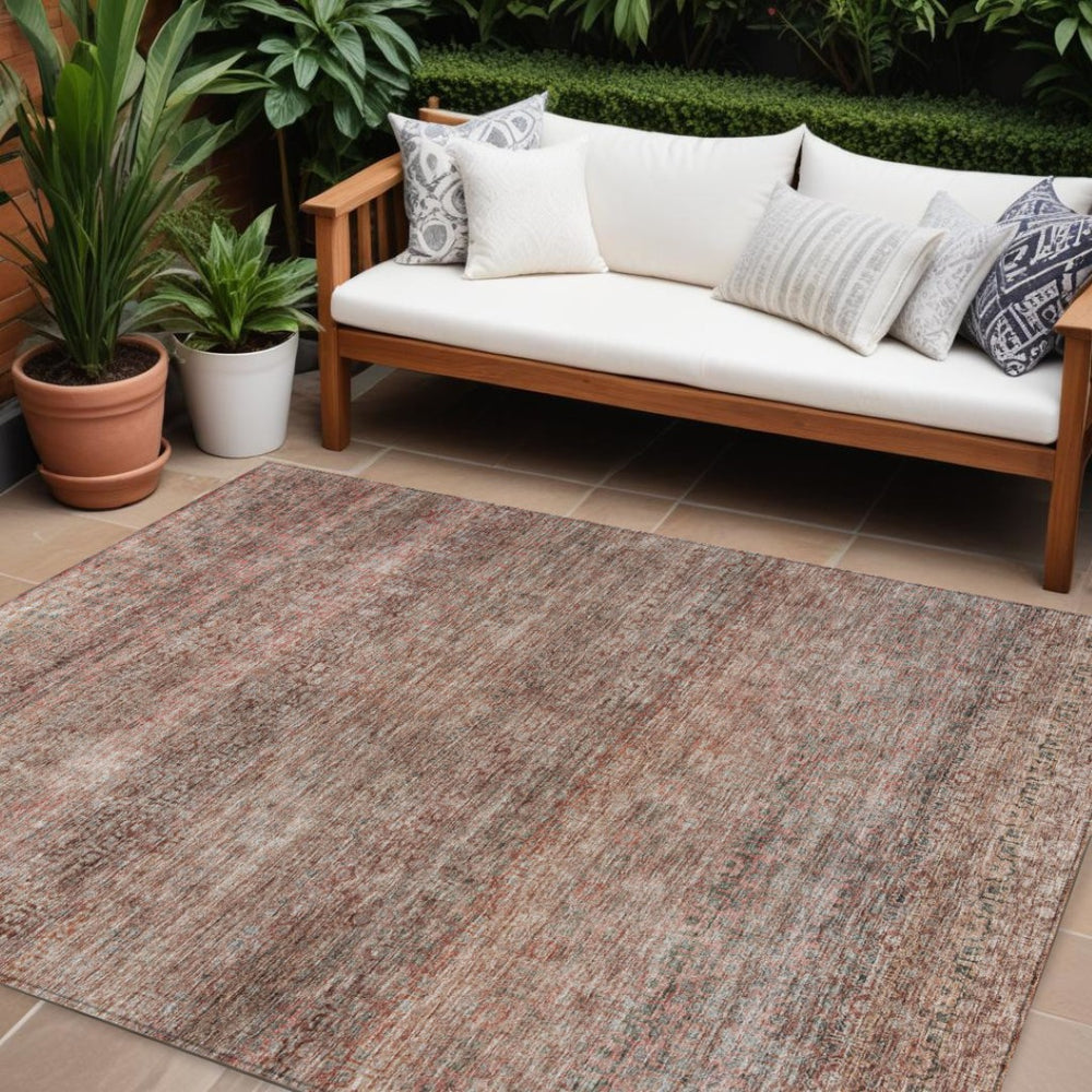 HomeRoots 9' X 12' Coral and Black Striped Area Rug - Stylish, Washable Indoor/Outdoor Decor for High-Traffic Spaces 605769
