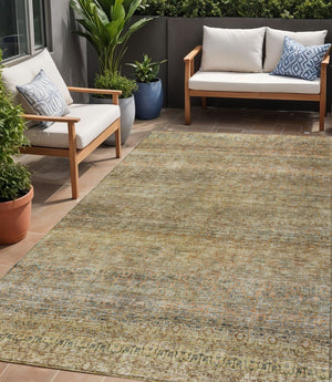 Homeroots 3' Artichoke Green Brown Gray Striped Washable Area Rug For Indoor And Outdoor Spaces, Durable Design 5' X 8' Polyester 605772