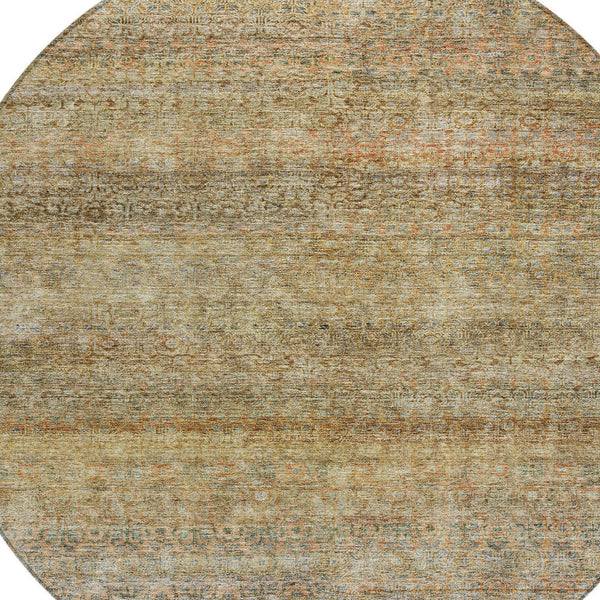 Homeroots 3' Artichoke Green Brown Gray Striped Washable Area Rug For Indoor And Outdoor Spaces, Durable Design 8' Round Polyester 605773