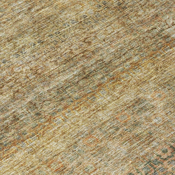 Homeroots 3' Artichoke Green Brown Gray Striped Washable Area Rug For Indoor And Outdoor Spaces, Durable Design 8' Round Polyester 605773