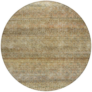 Homeroots 3' Artichoke Green Brown Gray Striped Washable Area Rug For Indoor And Outdoor Spaces, Durable Design 8' Round Polyester 605773