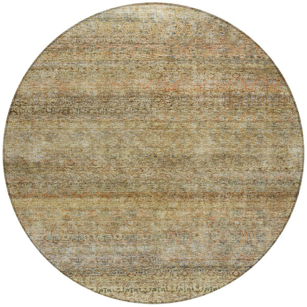 Homeroots 3' Artichoke Green Brown Gray Striped Washable Area Rug For Indoor And Outdoor Spaces, Durable Design 8' Round Polyester 605773