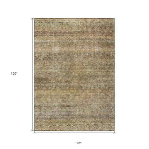 Homeroots 3' Artichoke Green Brown Gray Striped Washable Area Rug For Indoor And Outdoor Spaces, Durable Design 8' X 10' Polyester 605774