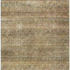 Homeroots 3' Artichoke Green Brown Gray Striped Washable Area Rug For Indoor And Outdoor Spaces, Durable Design 8' X 10' Polyester 605774