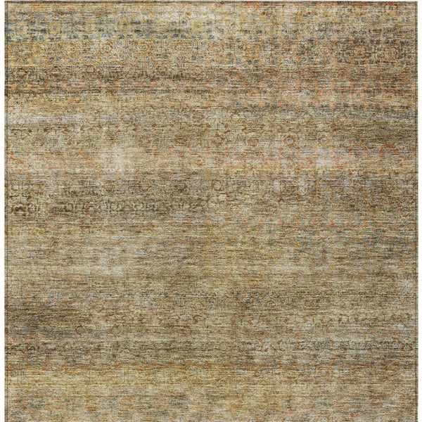 Homeroots 3' Artichoke Green Brown Gray Striped Washable Area Rug For Indoor And Outdoor Spaces, Durable Design 8' X 10' Polyester 605774