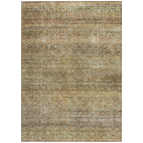 Homeroots 3' Artichoke Green Brown Gray Striped Washable Area Rug For Indoor And Outdoor Spaces, Durable Design 9' X 12' Polyester 605775