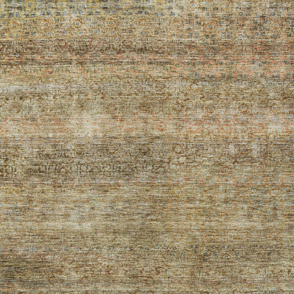 Homeroots 3' Artichoke Green Brown Gray Striped Washable Area Rug For Indoor And Outdoor Spaces, Durable Design 9' X 12' Polyester 605775