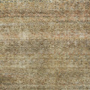 Homeroots 3' Artichoke Green Brown Gray Striped Washable Area Rug For Indoor And Outdoor Spaces, Durable Design 10' X 14' Polyester 605776