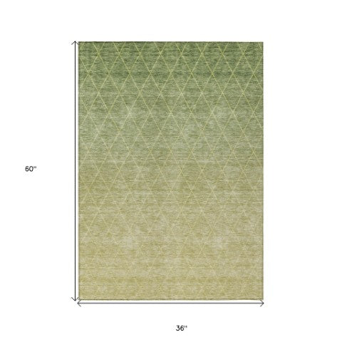Homeroots 3' Artichoke Green Geometric Area Rug - Stylish, Washable & Durable For Indoor Or Outdoor Spaces 3' X 5' Polyester 605777