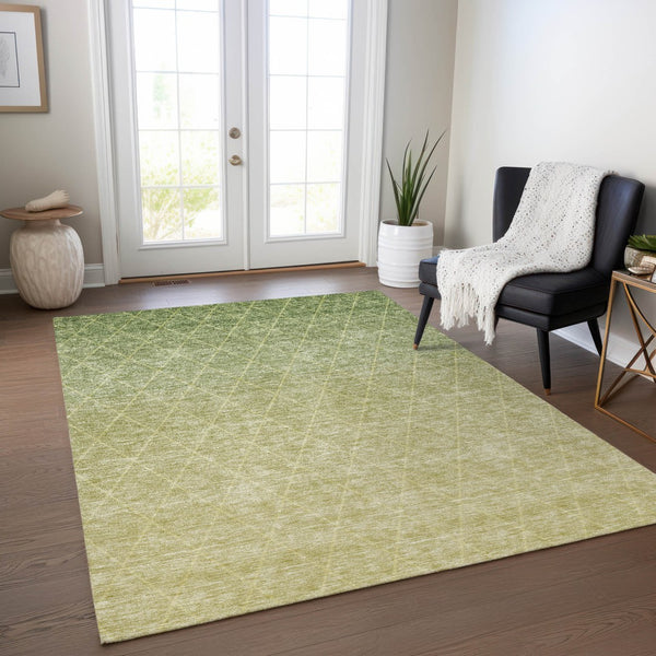Homeroots 3' Artichoke Green Geometric Area Rug - Stylish, Washable & Durable For Indoor Or Outdoor Spaces 3' X 5' Polyester 605777