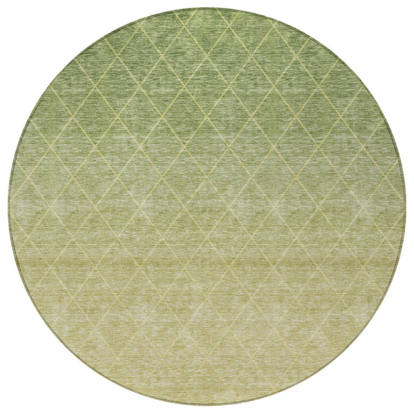 Homeroots 3' Artichoke Green Geometric Area Rug - Stylish, Washable & Durable For Indoor Or Outdoor Spaces 8' Round Polyester 605779