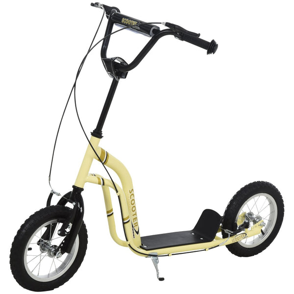 English Elm Aosom Youth Scooter Steel Frame Dual Caliper Brakes Inflatable Tire Kids Ride Beige W2225P217068