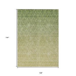 Homeroots 3' Artichoke Green Geometric Area Rug - Stylish, Washable & Durable For Indoor Or Outdoor Spaces 9' X 12' Polyester 605781