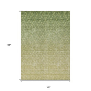 Homeroots 3' Artichoke Green Geometric Area Rug - Stylish, Washable & Durable For Indoor Or Outdoor Spaces 10' X 14' Polyester 605782