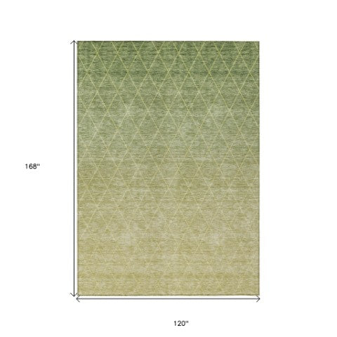 Homeroots 3' Artichoke Green Geometric Area Rug - Stylish, Washable & Durable For Indoor Or Outdoor Spaces 10' X 14' Polyester 605782