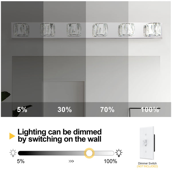 English Elm 41" Modern Crystal LED Wall Sconce 6-Light Chrome Vanity Light 1950LM 6000K Stainless Steel Accent W2312P374926