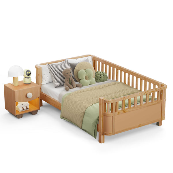 English Elm Twin Solid Wood Platform Bed for Kids with Safety Rail Rust‑Resistant Sturdy Pine Frame, 250lb Capacity Natural 69.48 L x 17.91 W x 7.48 H W2593P190150