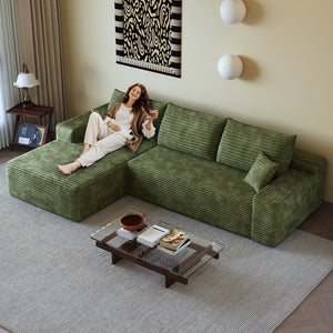English Elm 107" Luxurious L-Shape Cloud Sectional Sofa, Plush Corduroy Couch, No Assembly, Green For Modern Living W2824S00121
