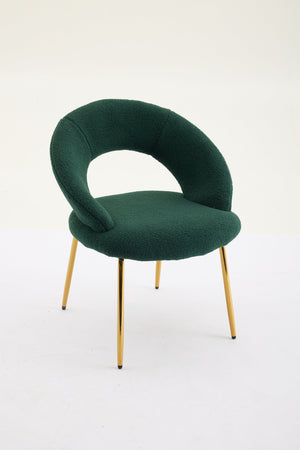 English Elm 061-Set Of 1 Plush Teddy Fabric Dining Chair With Ergonomic Backrest And Gold Legs For Modern Spaces W527P255488