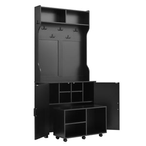 English Elm On-Trend 4-In-1 Farmhouse Hall Tree: Movable Bench, 7 Hooks, Shoe Storage & Rustic Style For Entryway N721P205788B-GIGA