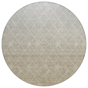 HomeRoots 5' Durable Taupe and Gray Geometric Area Rug for Indoor/Outdoor Use - Washable and Stain Resistant 8' Round 605815